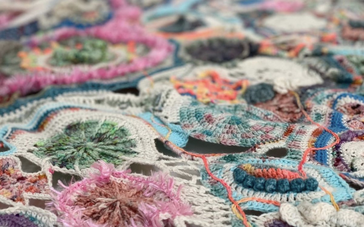 Home is where the yarn is, Samantha Taylor, Cotton,merino,nylon and acrylic yarn, 120cm x 120cm Photo Samantha Taylor