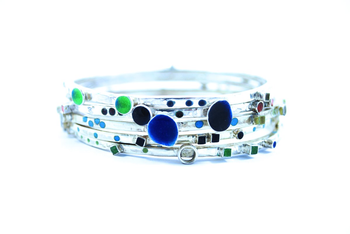 Sterling Silver and Enamel bangles, Linda Blair, 2014, Image Courtesy of the Artist