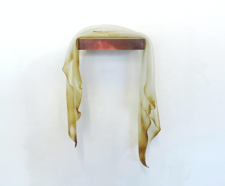The Creek, 2019, folded glass, photographic image, wall shelf
